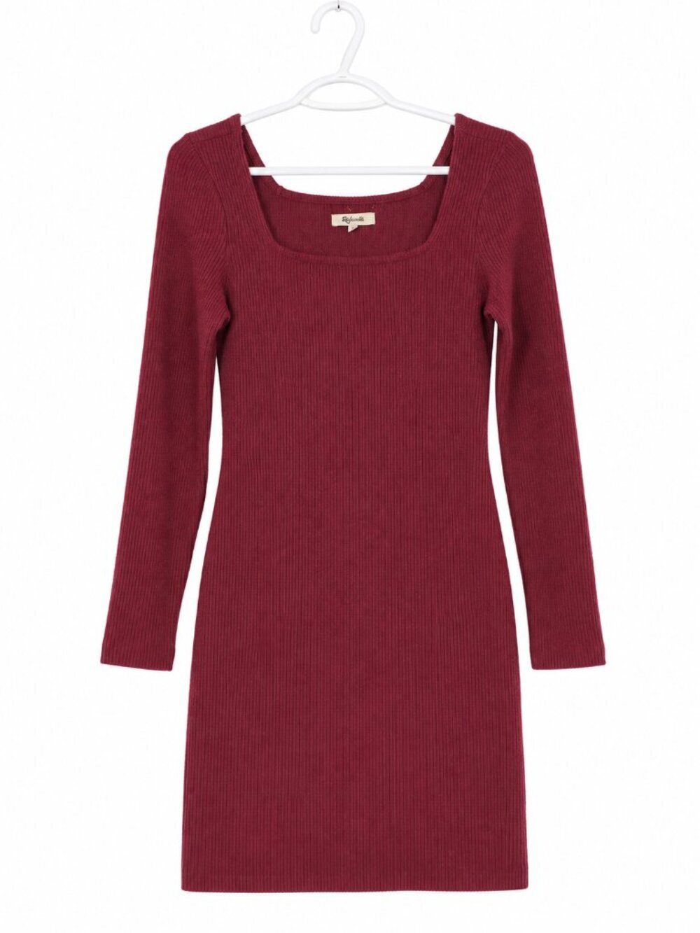 MADEWELL Burgundy Ribbed Square Neck Long Sleeve Bodycon Mini Dress Size S